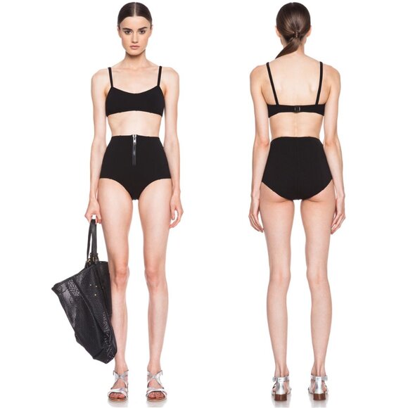 Lisa Marie Fernandez Genevieve High Waist Zipped 2-Piece Bikini Black - Picture 1 of 8